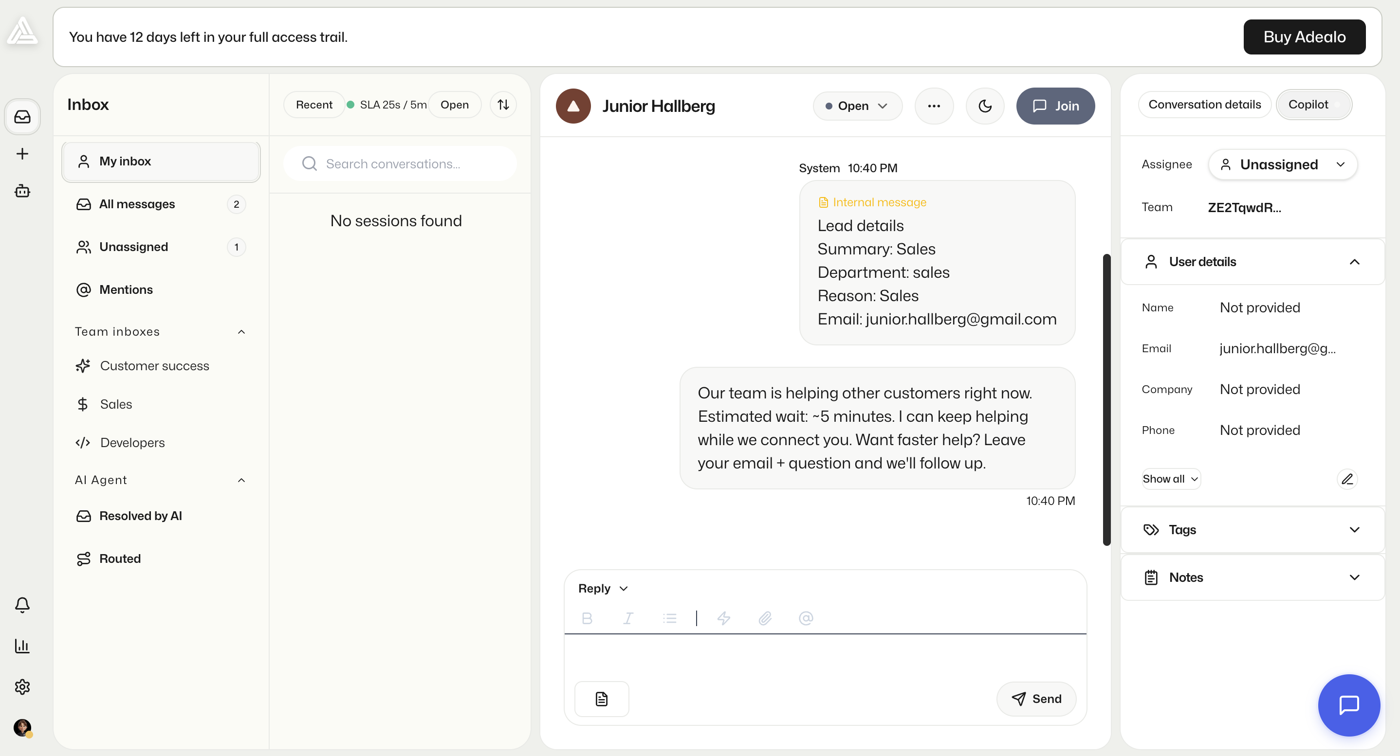 Adealo dashboard interface